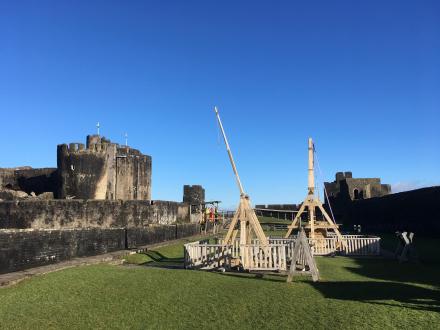 Caerphilly Castles siege engines. wales, stroud